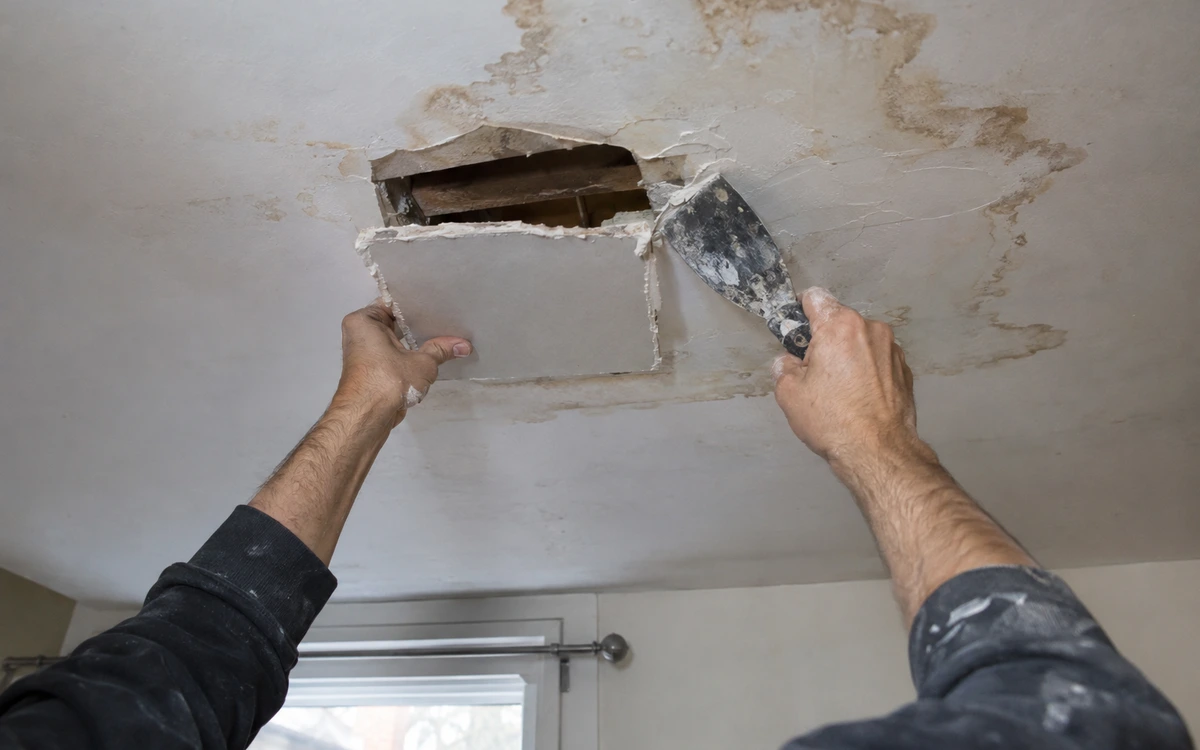Ceiling water damage repair contractor